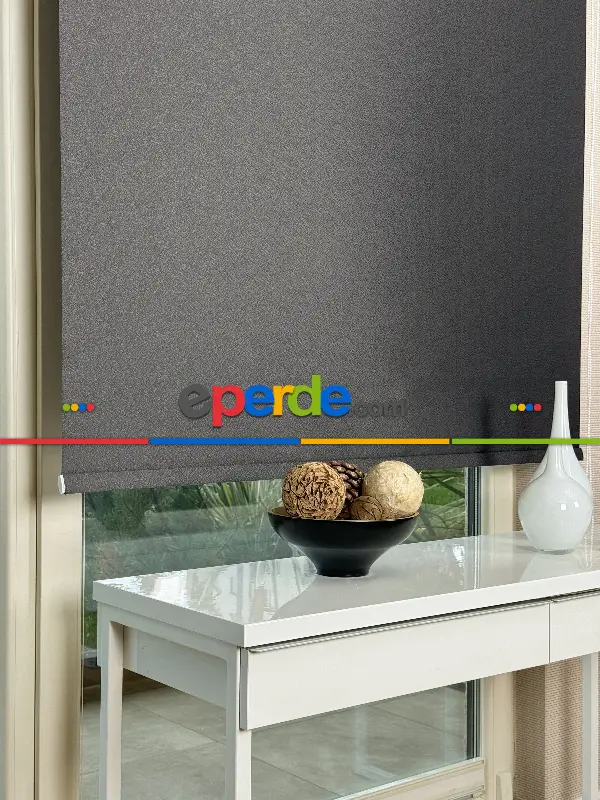 Salon Antrasit Gri Jakar Dokuma Stor Perde, Standart Metal Kasalı Yüksek Kalite Kornişe Kolay Montaj Seçenekli