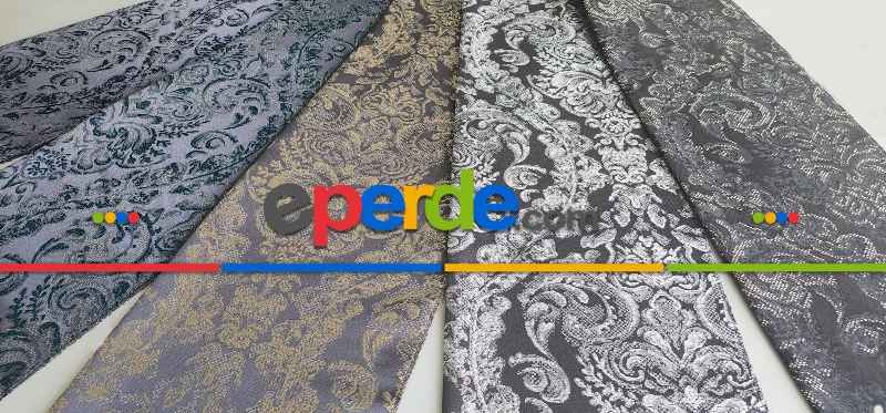 Taç Damask Desen Sim Varak İşlemeli Pano Fon Perde 70cm X 290cm 