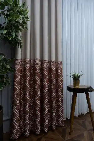 Modern Pano Fon Perde Bantlı Çift Renk - 504- Bej-kiremit Rengi-gül Kurusu