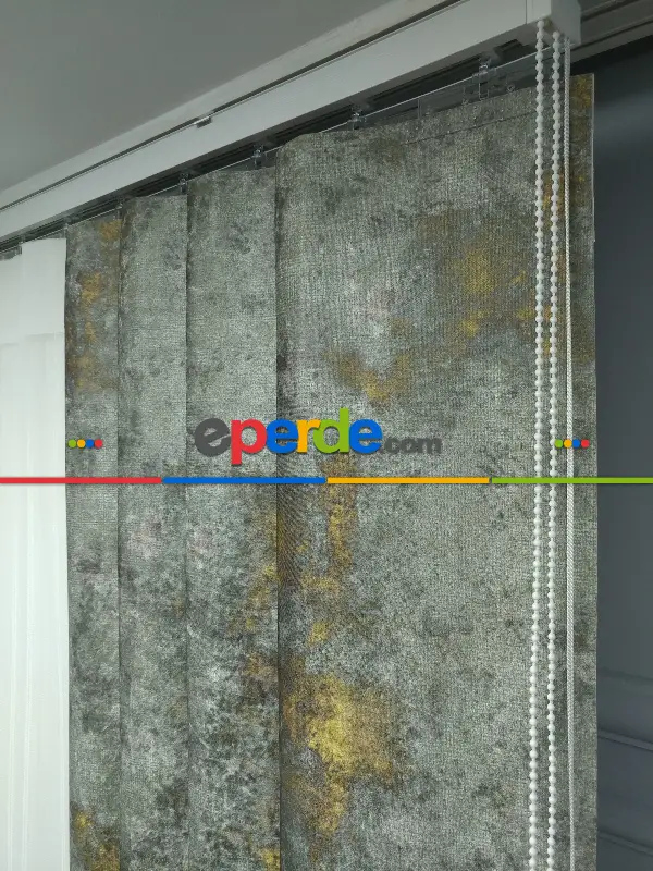 Salon - 2021 Sezonu - Tül Dikey Zebra Perde - Fon Kumaşlı Tül Dikey Perde - Stor Tül Perde Hepsi Birarada- Sarı