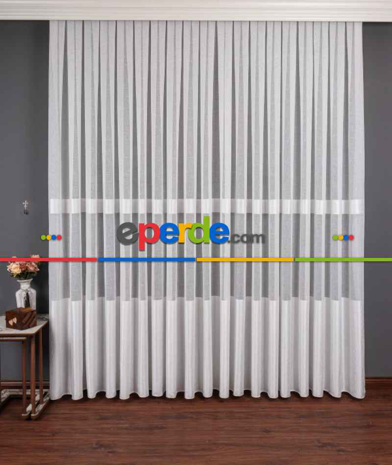 Salon Tül Modelleri - Keten Etek Dokuma Ekru Tül Perde