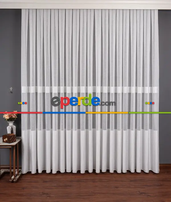 Salon Tül Modelleri - Keten Etek Dokuma Ekru Tül Perde