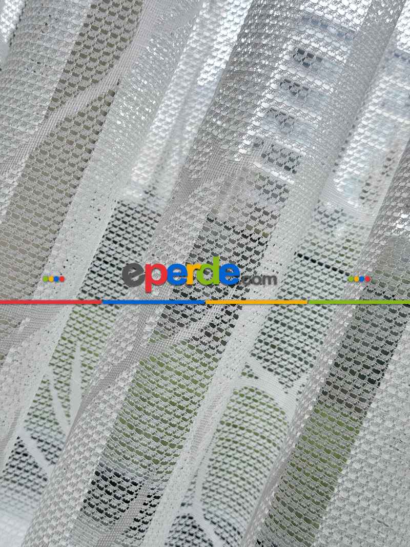 Oturma Odası - Sarmaşık Dal Desenli Fransız Dantel Örme Tül Perde, Desenli Ütü İstemeyen Tül