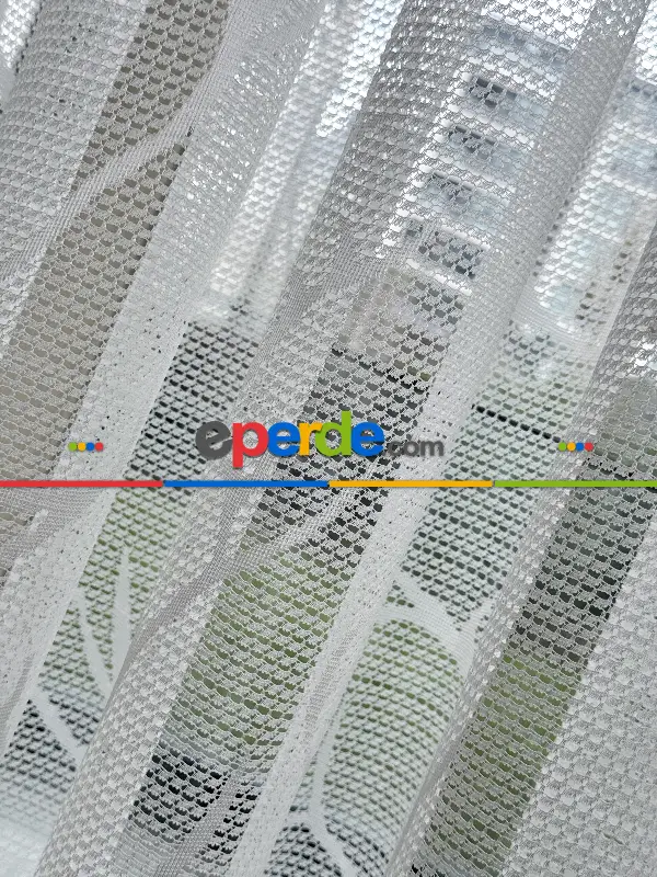 Sarmaşık Dal Desenli Fransız Dantel Örme Tül Perde, Desenli Ütü İstemeyen Tül