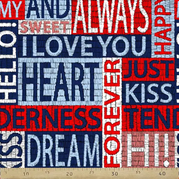 Yazı Desenli Fon Perde Evm819 Kumaşı Kalındır Duck Bezi Değildir- Kırmızı-Beyaz