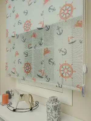 Çocuk Odası Perde - Çiftli Sistem Tül Stor Perde- Mavi Açık