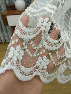 Brode İşlemeli Nakışlı Tül Perde Balık Ağı Desen- Ekru