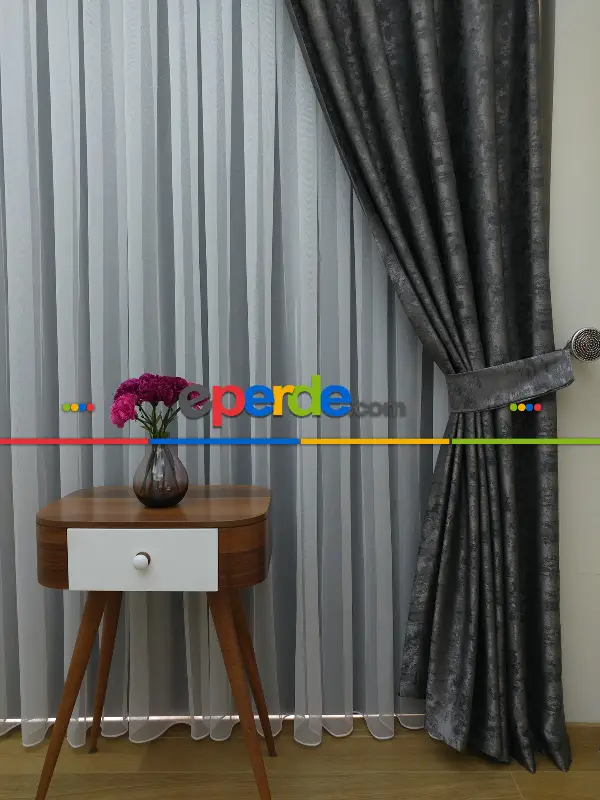 Gri - Katyonik Jakar Fon Perde- Gri-füme-antrasit