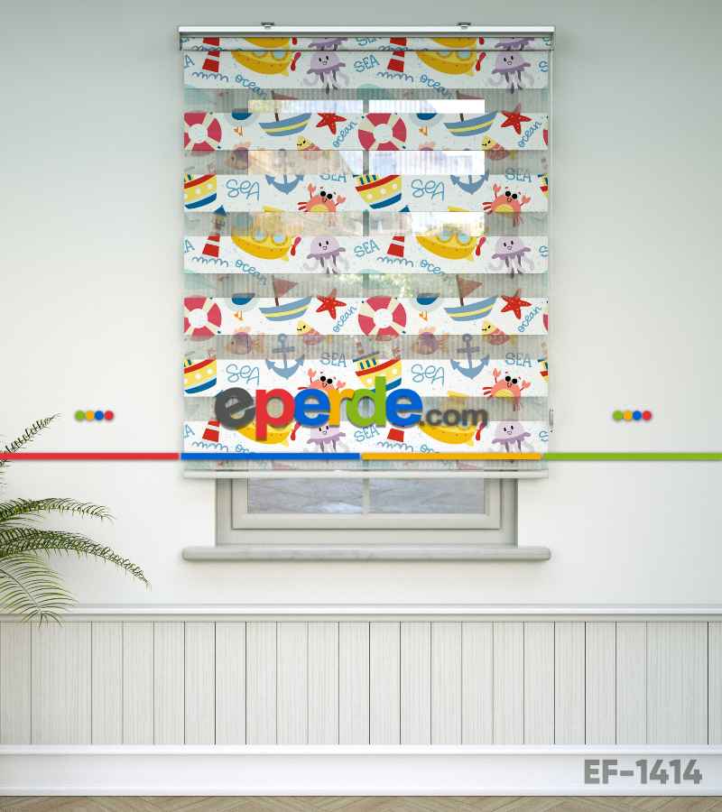 Deniz Temalı Baskılı Zebra Perde- Çok Renkli