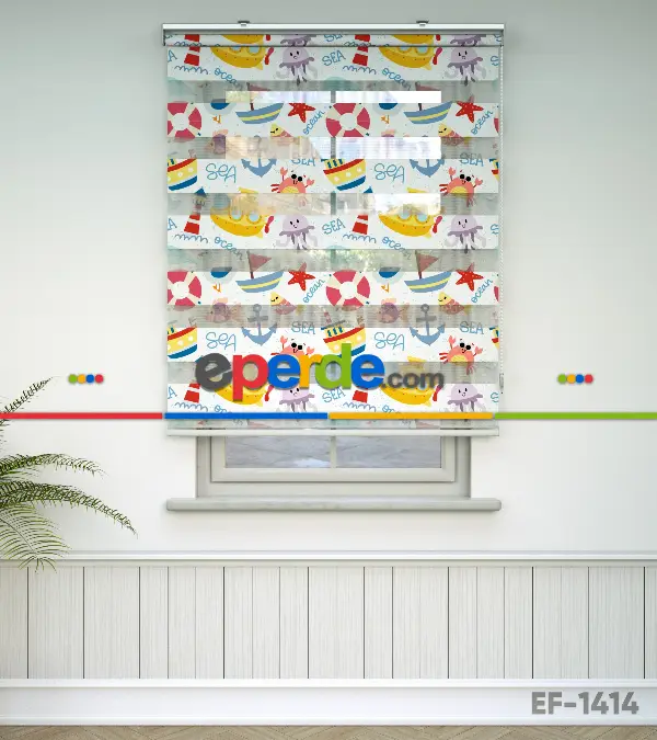 Bebek Odası Zebra Perde - Deniz Temalı Baskılı Zebra Perde- Çok Renkli