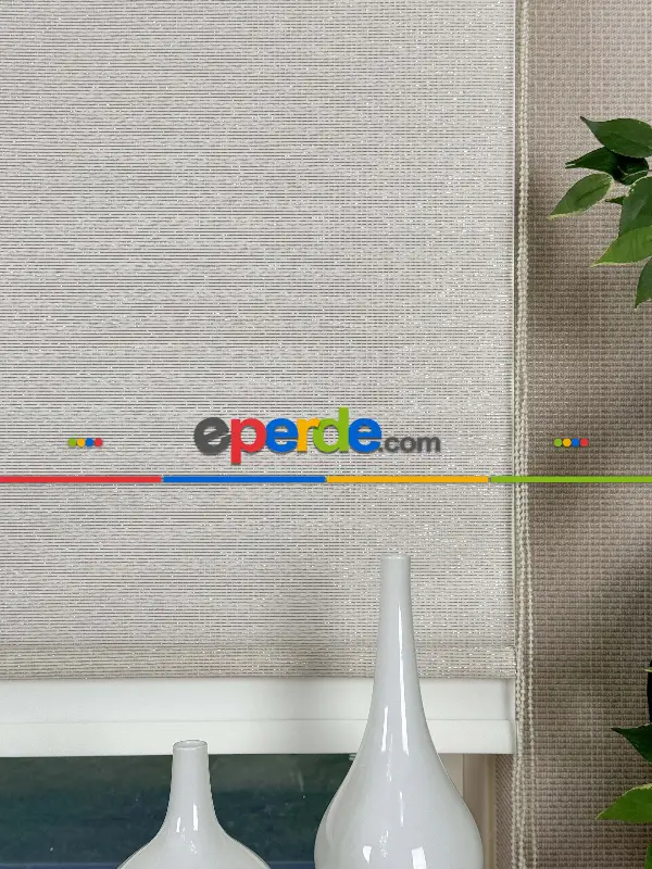 Ekru Krem Çiftli Sistem Tül Stor Perde, Standart Metal Kasalı Yüksek Kalite Kornişe Kolay Montaj Seçenekli