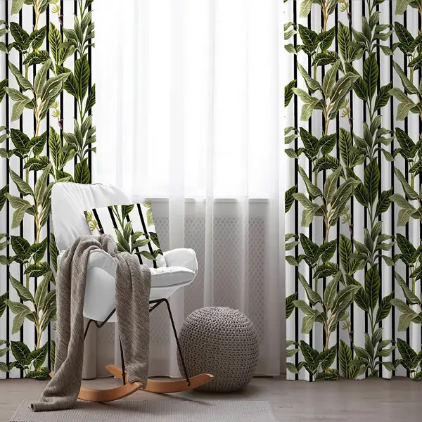 Yaprak Desenli Fon Perde Evim1571 Kumaşı Kalındır Duck Bezi Değildir- Mavi-beyaz