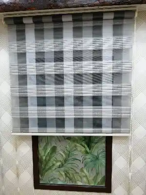 Gri Gümüş Simli Çizgili Zebra Perde