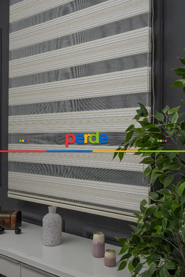 Salon - Zebra Perde -simli Plise Perde - Renk Geçişli Zebra Perde