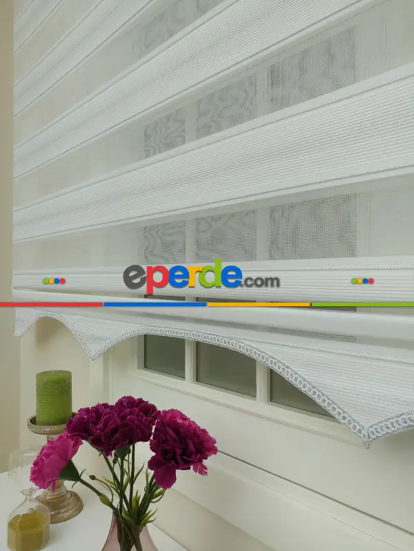 Salon Zebra Perde - Zebra Perde - Micro Pilise - Simli Geçişli Zebra Perde- Gümüş Simli