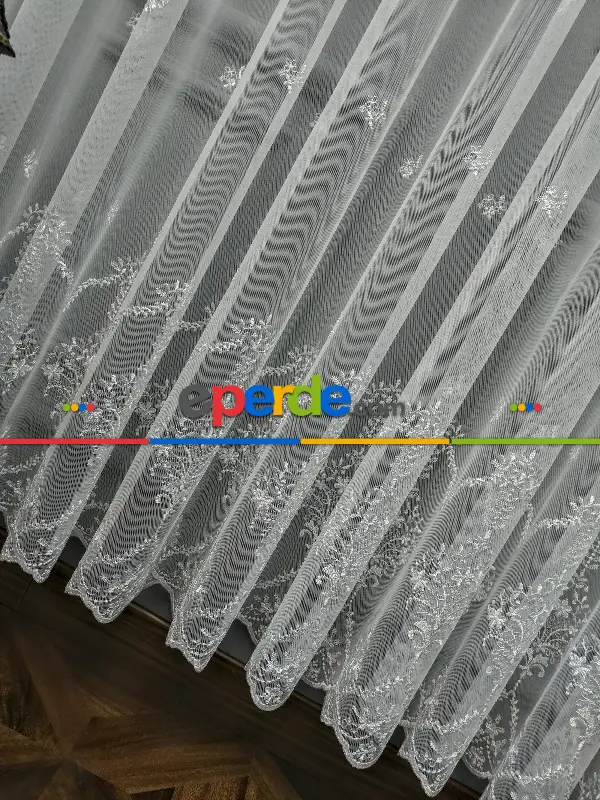 Salon Tül Perde - Grek Brode İşlemeli Yüksek Nakış Kaliteli Yeni Sezon Ürün- Ekru