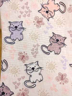 Kedicikler Desenli Çocuk Odası Fon Perde Modelleri- Çok Renkli 3