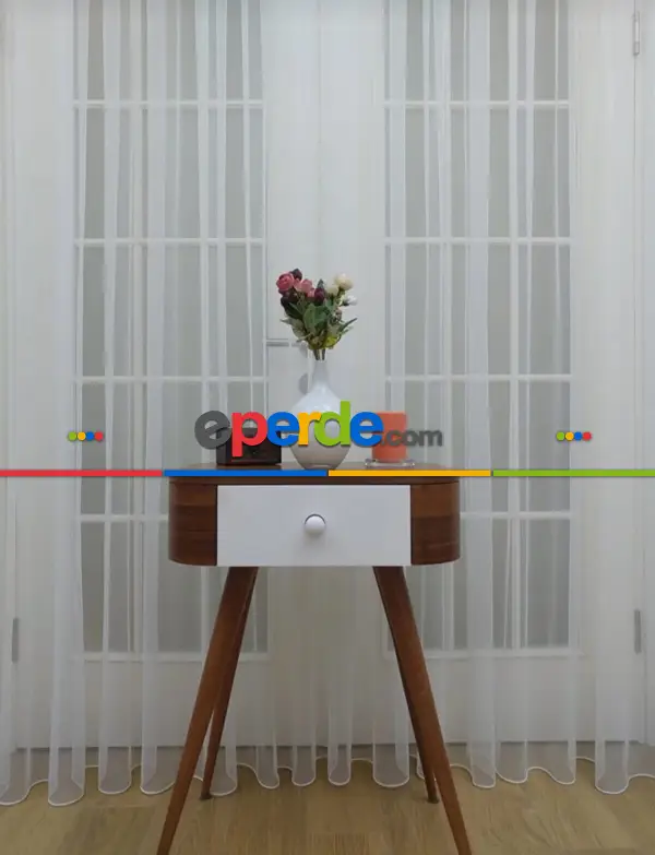 Grek Düz Tül Perde - Petek Zemin (dökümlü) Ekru Kırık Beyaz