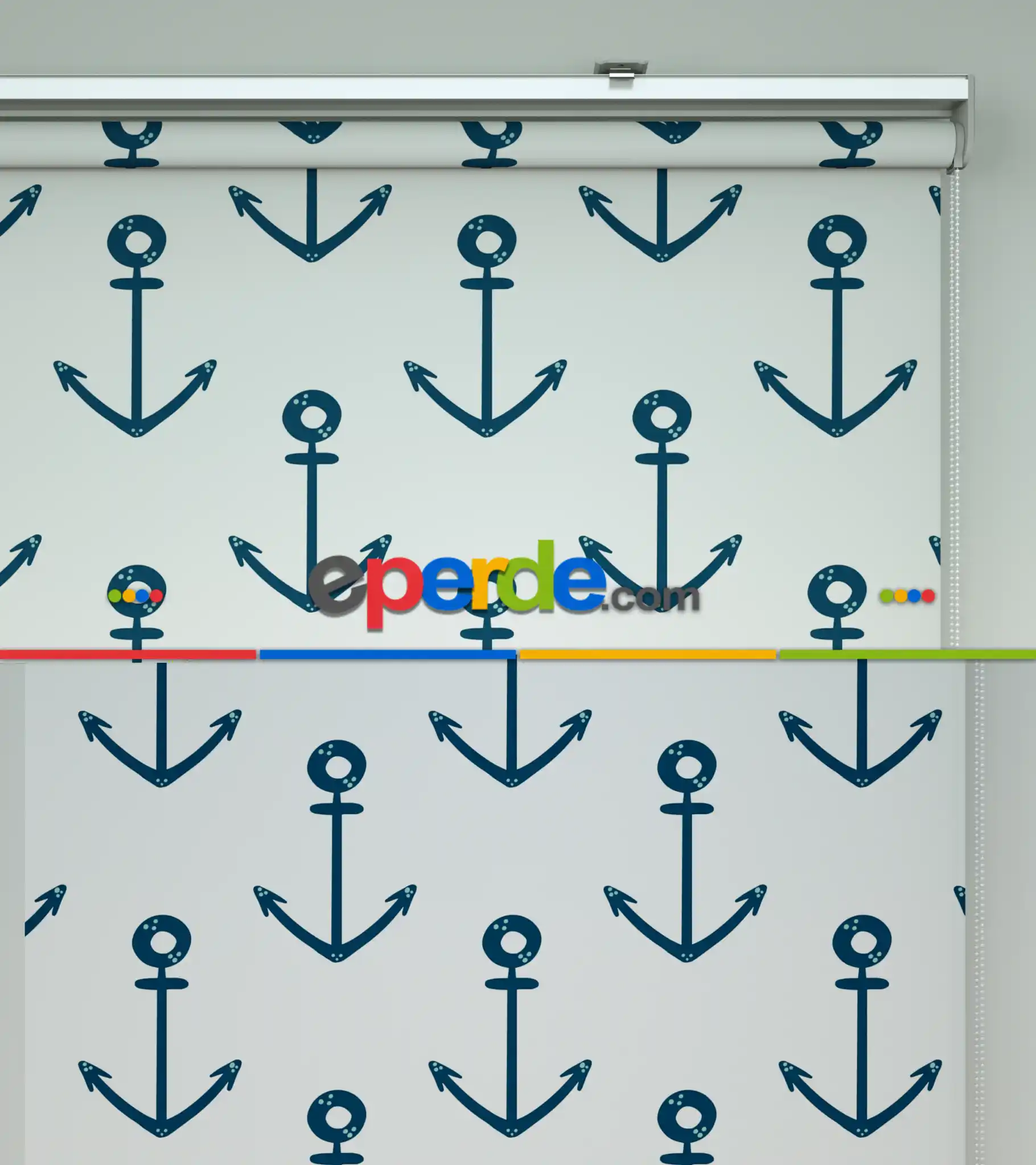 Çapa Desenli Baskılı Stor Perde- Çok Renkli