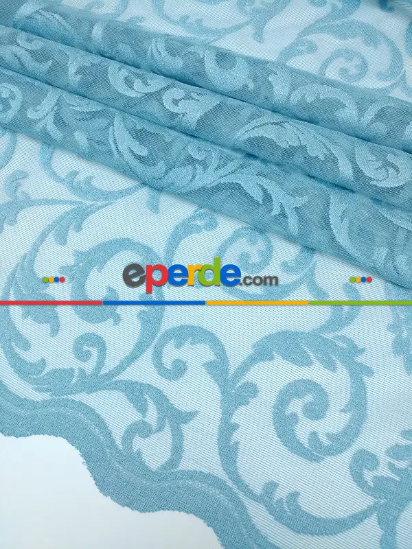 Tül Perde Ve Kruvaze Perde Şal Desenli ( Kdk Tül - Daha Kalın)- Mavi