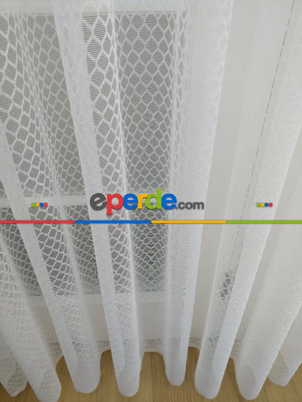 Petek Desenli Tül Perde- Ekru