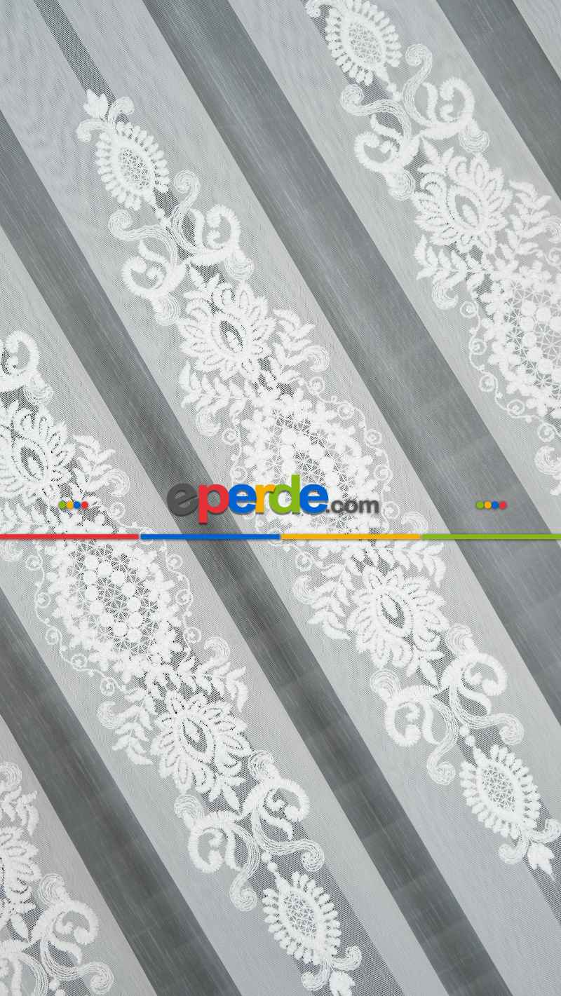 Şehrazat Beyaz Motif İşlemeli Ütü İstemez Salon Tül Perde