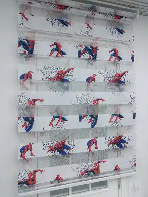 Spiderman Desenli Erkek Çocuk Zebra Perde- Mavi-kırmızı