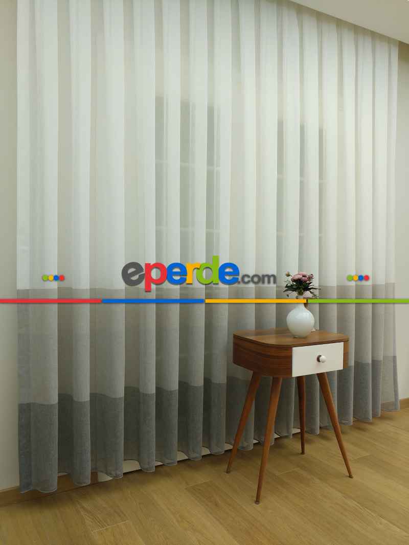 Oturma Odası - Keten Tül Degrade Perde- Gri-füme-antrasit-gri Açık