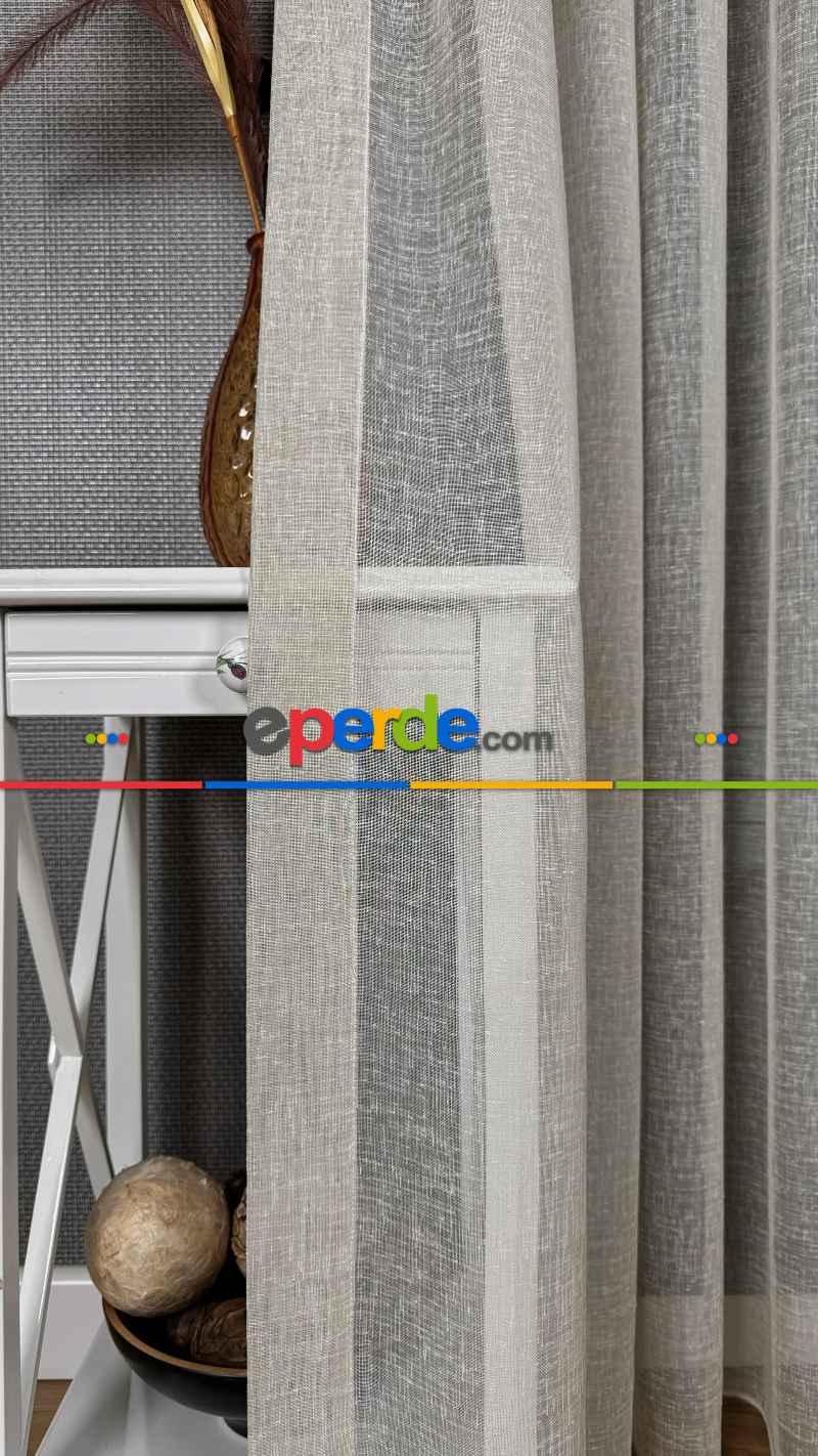 Yatak Odası Bej Naturel Keten Düz Tül Perde - Premium Kalitedir, Eteği Kurşunludur.