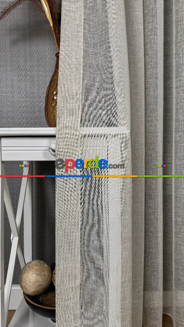 Salon Bej Naturel Keten Düz Tül Perde - Premium Kalitedir, Eteği Kurşunludur.