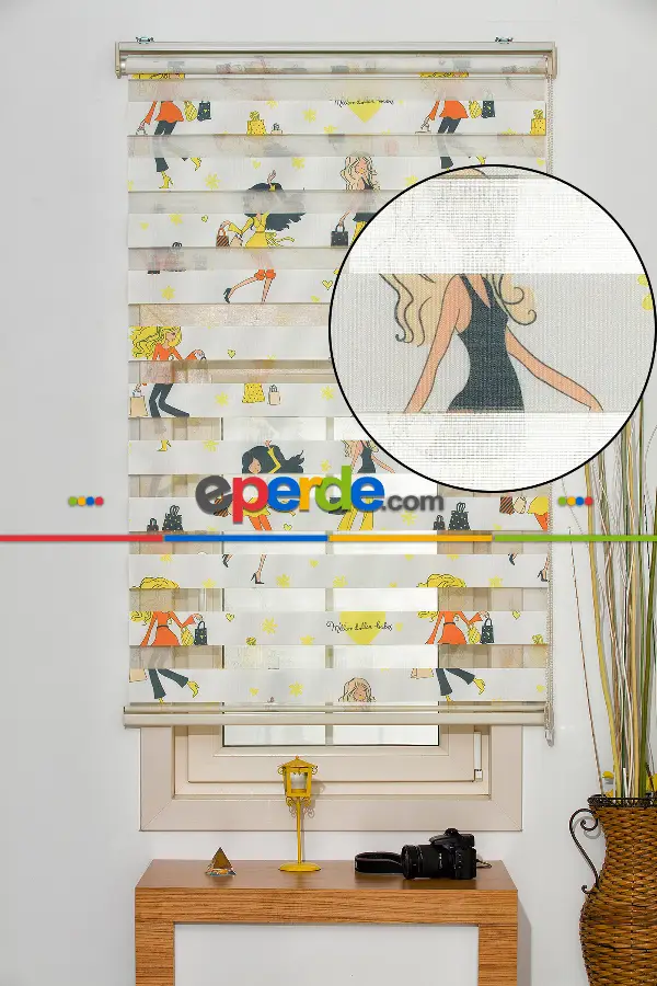 Çocuk Odası - Fashion Desenli Zebra Perde- Sarı