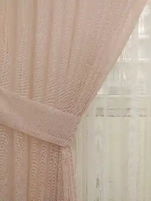 Metre İle Satış - Dolgulu Keten Yüksek Gramajlı Düz Tül Perde Kumaşı - Dikişsiz- Pembe Pudra Pembe