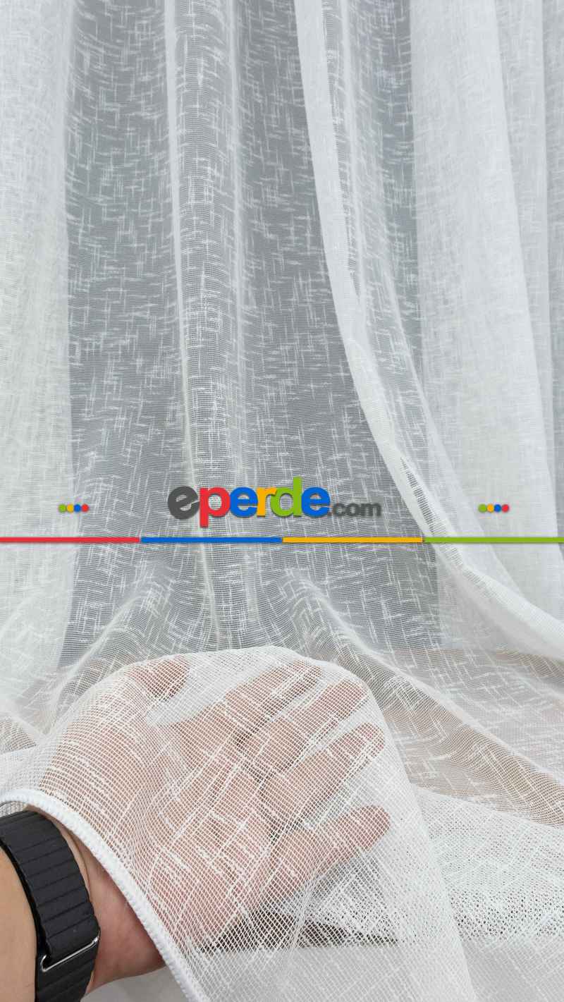 Favori Dolgulu Keten Yüksek Gramajlı Tül- Ekru