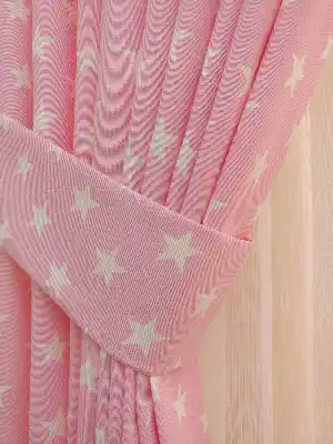 Yıldız Desenli Fon Perde ( Leke Tutmaz )- Pembe Açık
