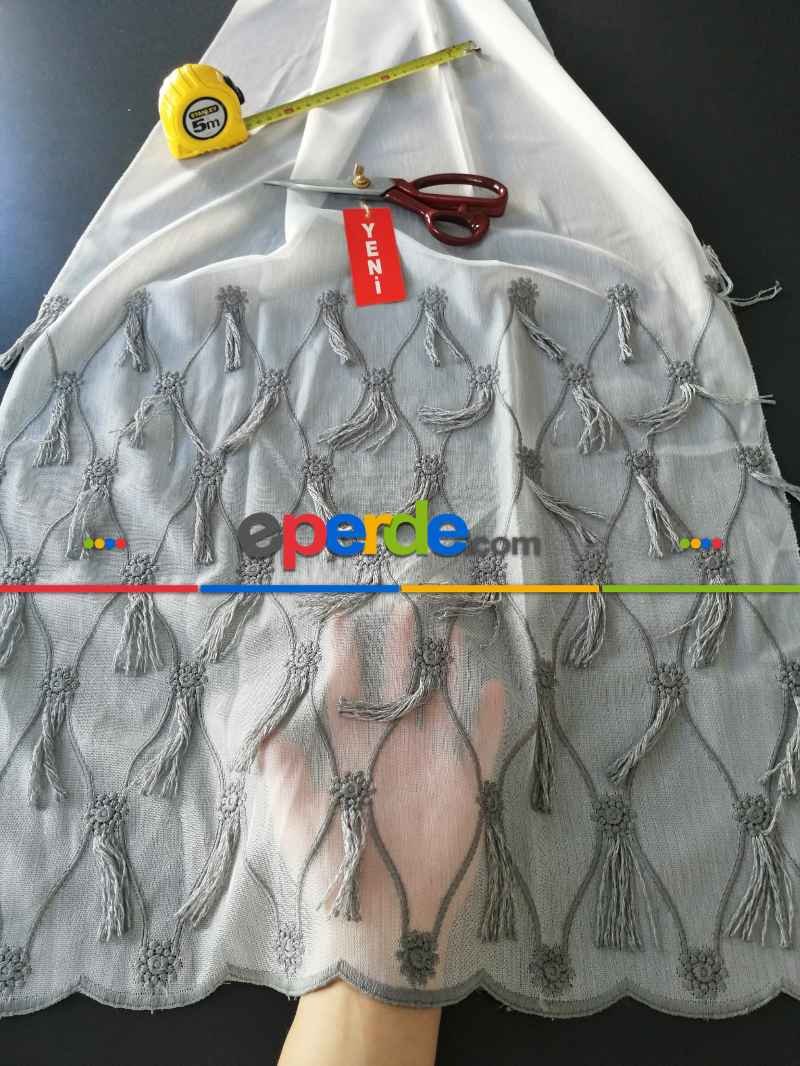 Oturma Odası - Yeni Sezon Fantazi Brode Bambu Zemin Tül Perde - 3 Renk Seçenekli