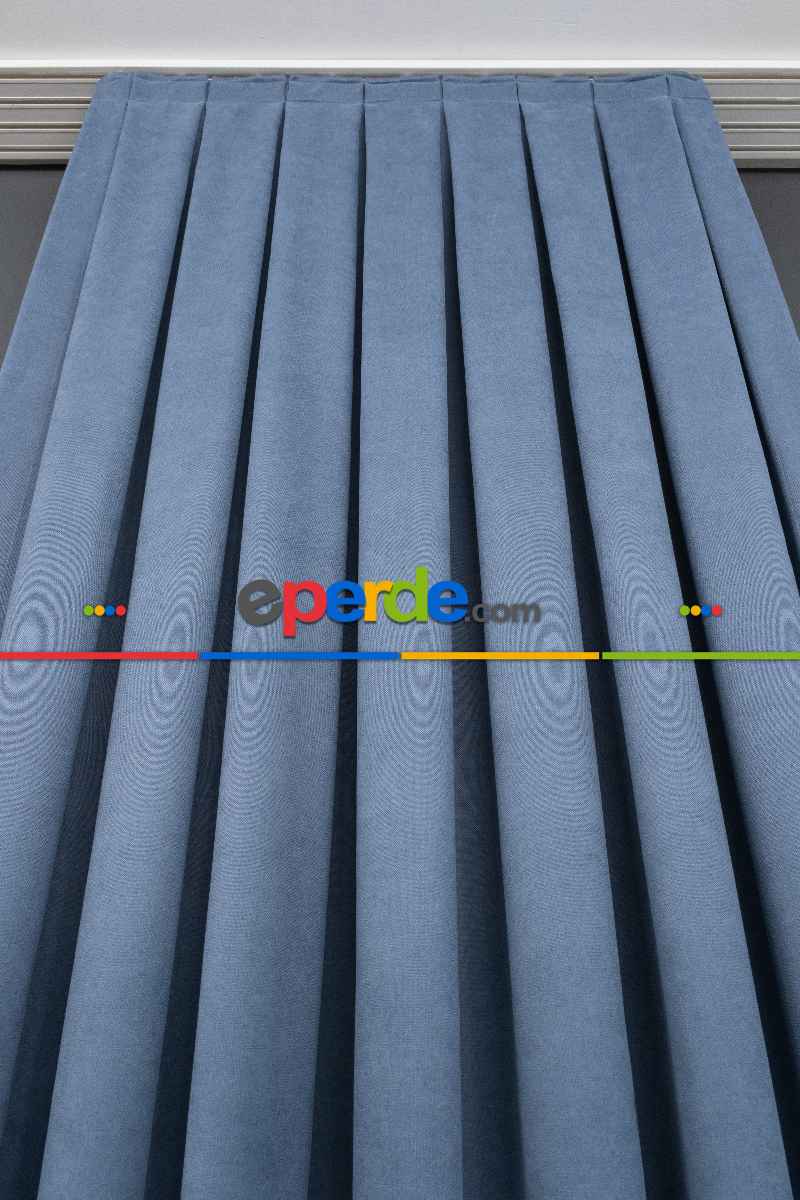 Mavi Rengi Düz Fon Perde En Dökümlü Fon Perde