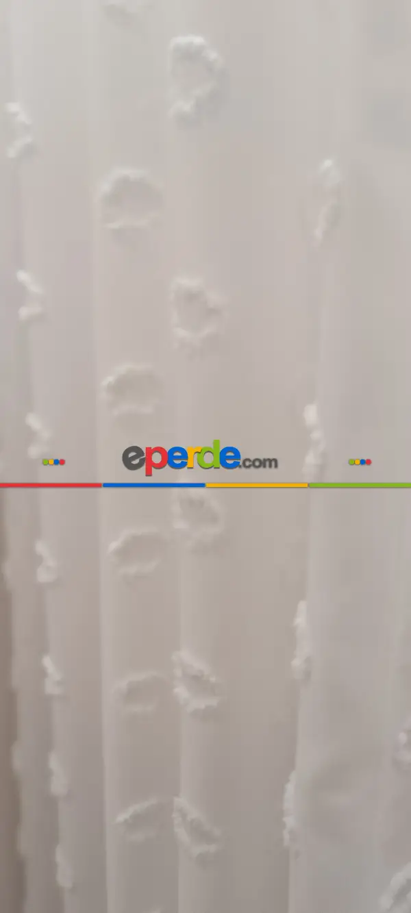 Salon - Yeni Nesil Ponpon Saçak Detaylı Tül Perdeler Ekru Renk