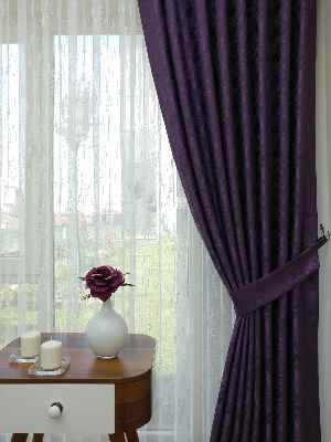 Patinedesenli Mor - Katyonik Jakar Fon Perde- Mor