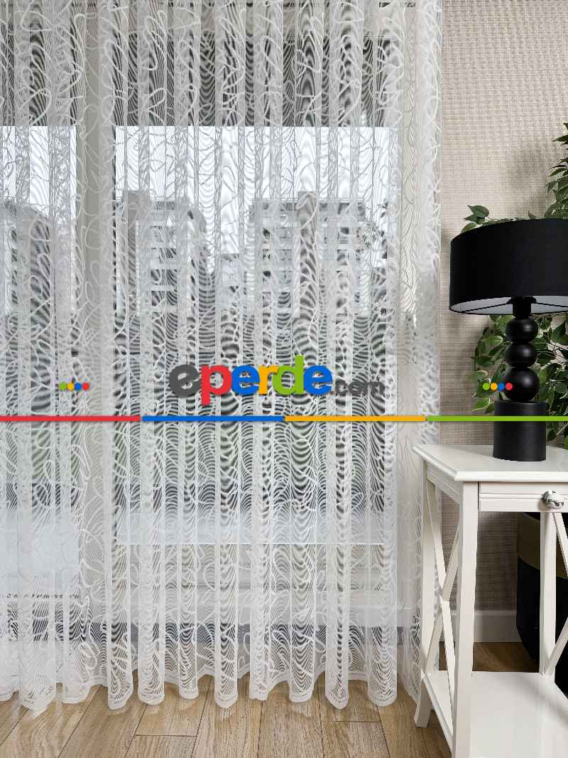 Desenli Fransız Dantel Örme Tül Perde, Desenli Ütü İstemeyen Tül