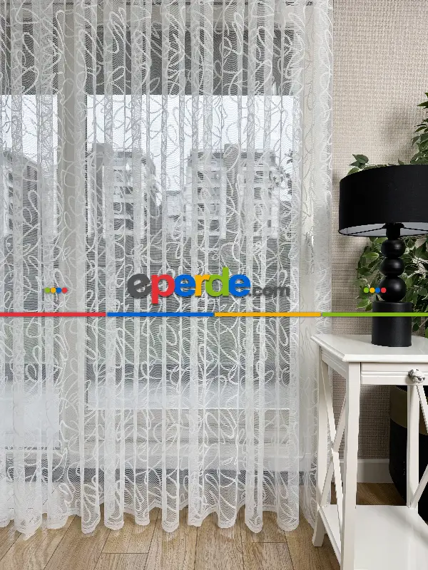 Yatak Odası - Desenli Fransız Dantel Örme Tül Perde, Desenli Ütü İstemeyen Tül