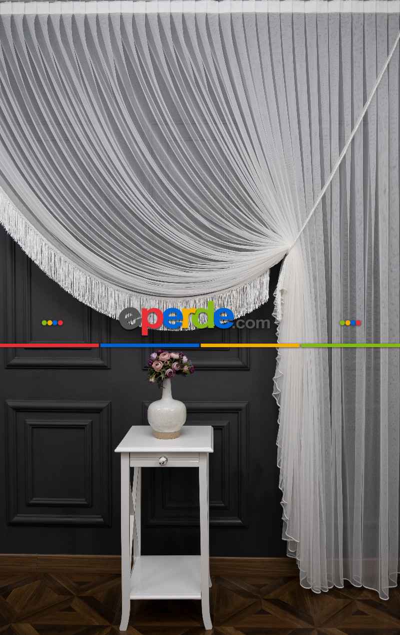 Salon Tül - Grek Yalancı Kruvaze - Tülden Fon - Halat İle Yana Toplamalı Tül - Aksesuar İlave Ücretlidir - Çift Veya Tek Kanat - Kurşunlu Tül