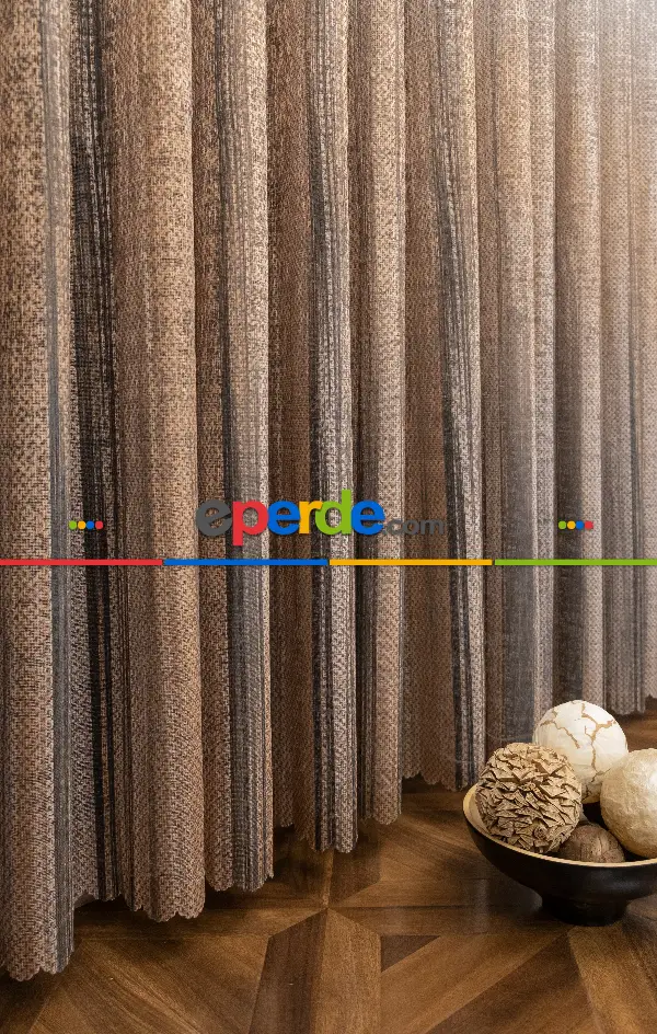 Modern Kahverengi Degrade Geçişli Tül - Örme Dantel Tül