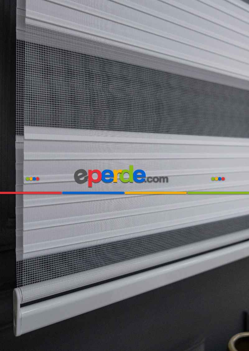 Mutfak Zebra Perde - Ekru Rengi Yüksek Kalite Pliseli Zebra - Kornişe Kolay Montaj Ayağı Seçenekli - Standart Metal Kasalı