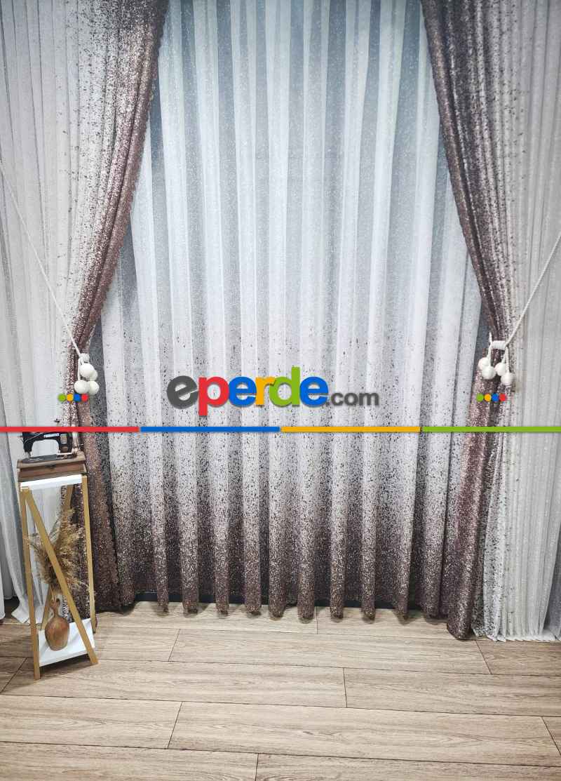 Mutfak - Kahverengi-vizon Püskürtme Tül Fon Perde