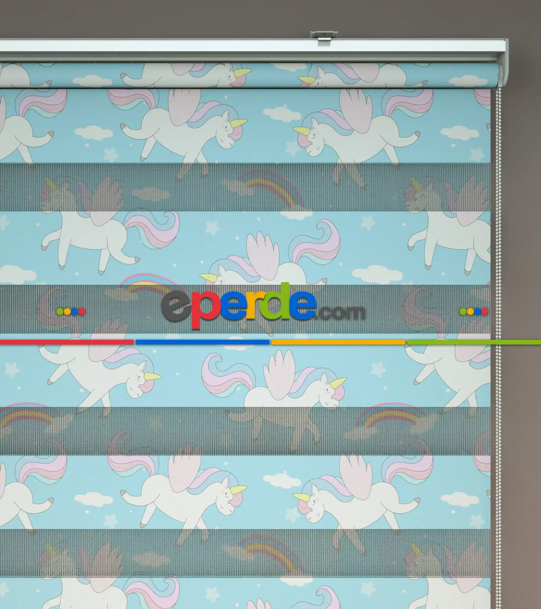 Unicorn Desenli Baskılı Zebra Perde- Çok Renkli