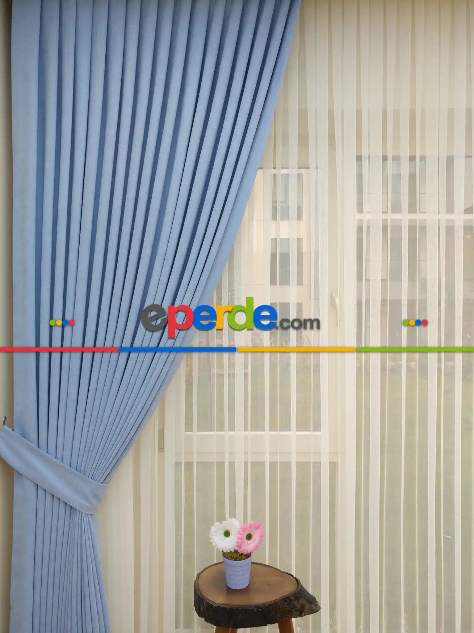 Mavi - Düz Fon Perde ( Dökümlü Fon Perde)- Mavi