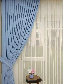 Mavi Düz Sade Mutfak Fon Perde Yan Kanat Perdesi- Mavi