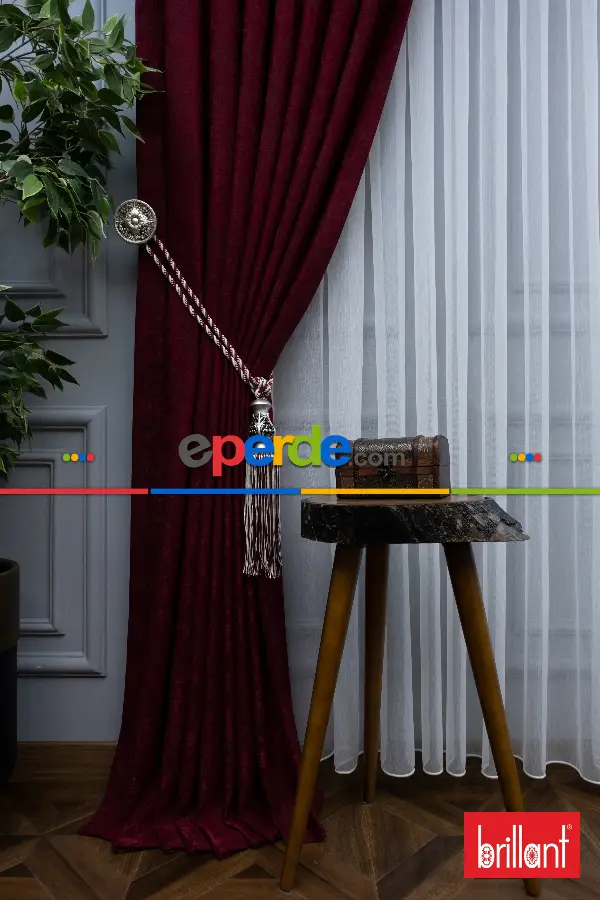 Brillant Jakar Desen Fon Perde ( Dökümlü Fon )- Vişne