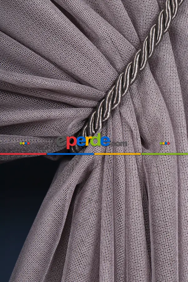 Gri - Pudra Renkli Krevize Düz Tül Perde ( Kordon Hediyeli )