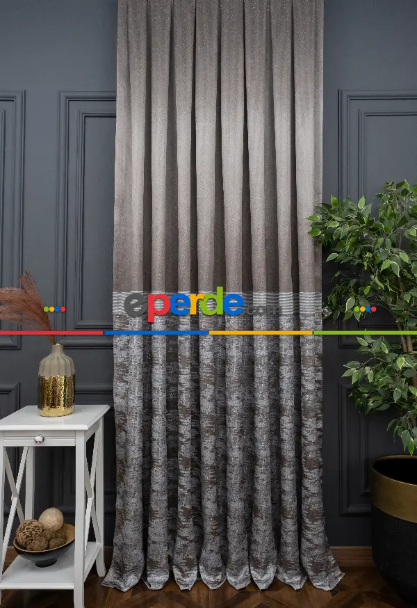 Yatak Odası - Vizon Renk Jakar Etek Pano Dökümlü Gramajlı Uygun Fiat Fon Perde (180)- Vizon